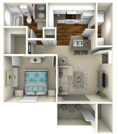 Floor plan for 1 bed, 1 bath, 525 sqft